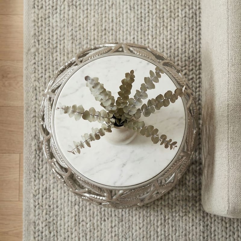 Ceron Runt sidobord 40 cm med marmorskiva - vit silver - Möbler - Bord & matgrupper - Avlastningsbord - Lampbord