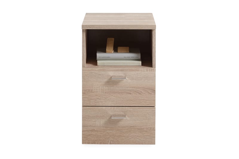 Colima Sängbord 35 cm med Förvaring 2 Lådor + Hylla - Grå/Beige - Sängbord & nattduksbord