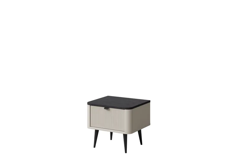 Cucina Sängbord & Nattduksbord 50 cm med Trä- och Valnötsutseende, Förvaring med Låda, Ljusbeige