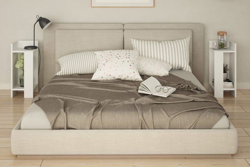Decorta Sängbord 27 cm med Förvaring Hyllor + Luckor - Vit - Sängbord & nattduksbord