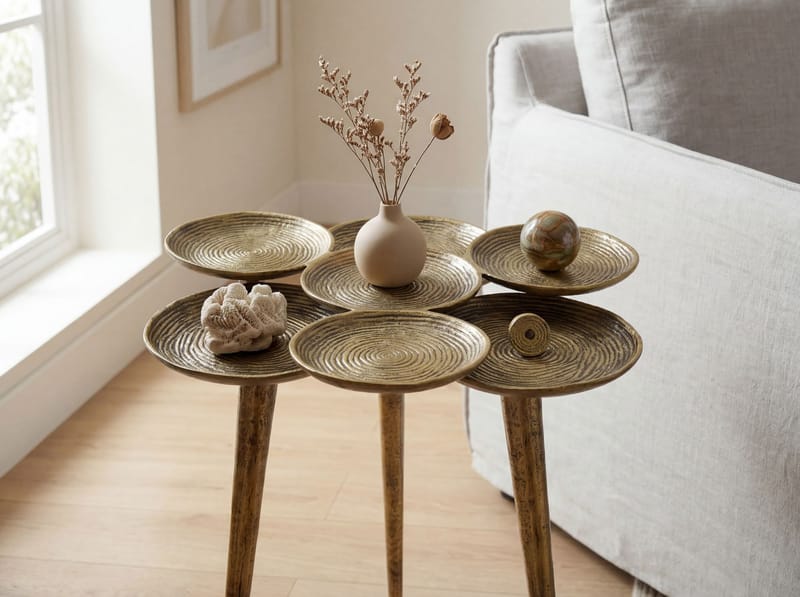 Denvor Runt sidobord 46 cm i aluminium - guld - Möbler - Bord & matgrupper - Avlastningsbord - Lampbord