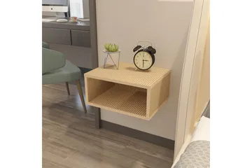 Dora Vägghängt Sängbord 45 cm med Rottingutseende, Förvaring med Hylla - Brun - Möbler - Bord & matgrupper - Avlastningsbord - Sängbord & nattduksbord