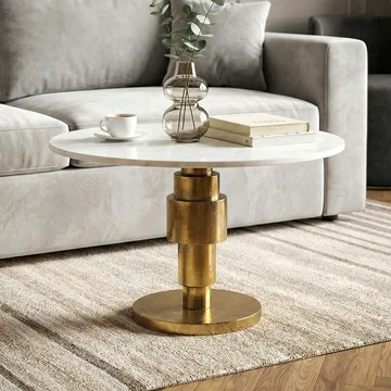 Dorlen Runt soffbord i aluminium med marmorskiva - vit och guld - Möbler - Bord & matgrupper - Avlastningsbord - Konsolbord & sidobord
