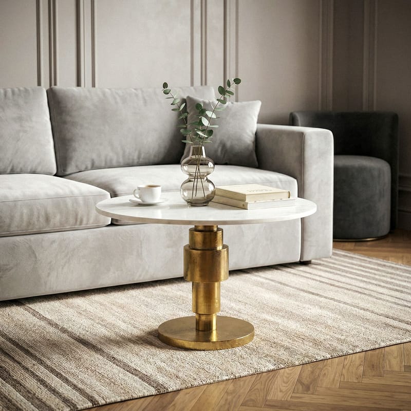 Dorlen Runt soffbord i aluminium med marmorskiva - vit och guld - Möbler - Bord & matgrupper - Avlastningsbord - Konsolbord & sidobord