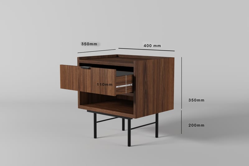 Dravo Sängbord 40 cm - Warmia valnöt med svarta metallben - Möbler - Bord & matgrupper - Avlastningsbord - Sängbord & nattduksbord