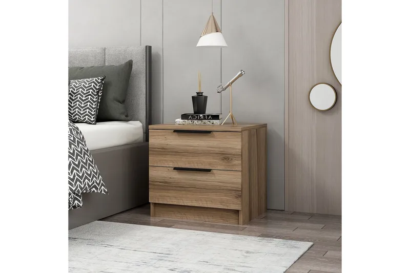 Duleep Sängbord & Nattduksbord 54 cm med Trä- och Valnötsutseende, Förvaring med Lådor - Brun - Möbler - Bord & matgrupper - Avlastningsbord - Sängbord & nattduksbord
