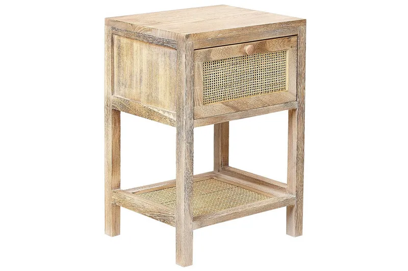 Esto Sängbord Rotting med Låda och Hylla i Trä, Beige