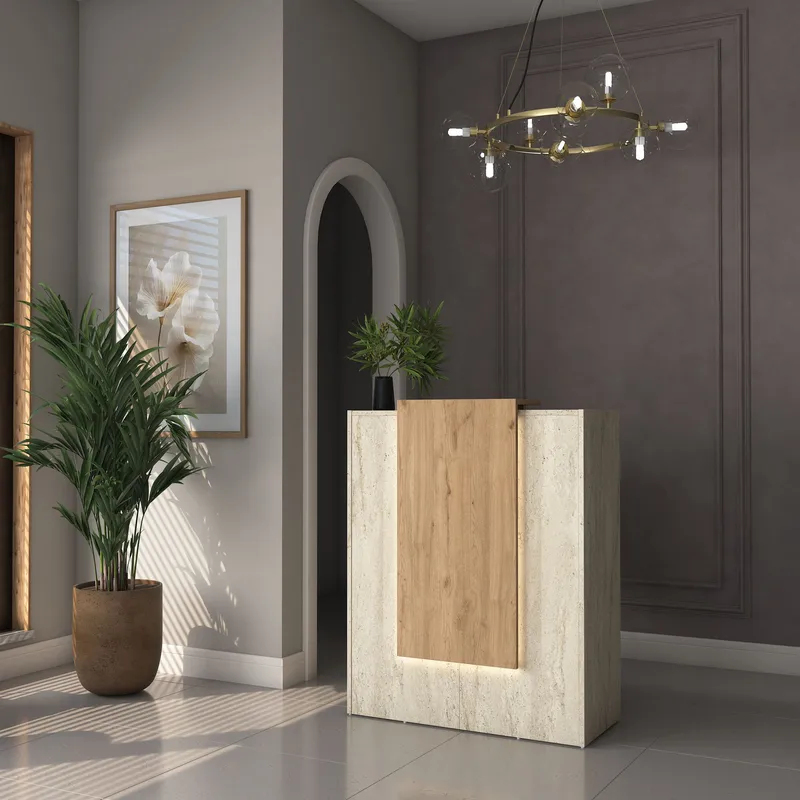 Fenvik Receptionbord 90x110x40 cm - Travertin och valnöt - Möbler - Bord & matgrupper - Avlastningsbord - Hallbord