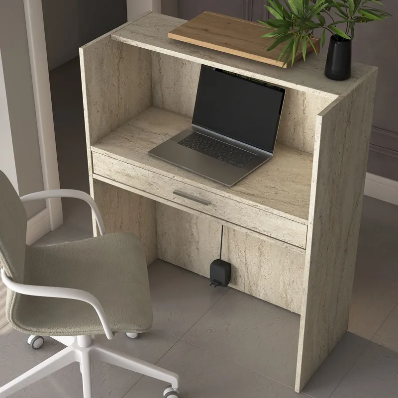 Fenvik Receptionbord 90x110x40 cm - Travertin och valnöt - Möbler - Bord & matgrupper - Avlastningsbord - Hallbord