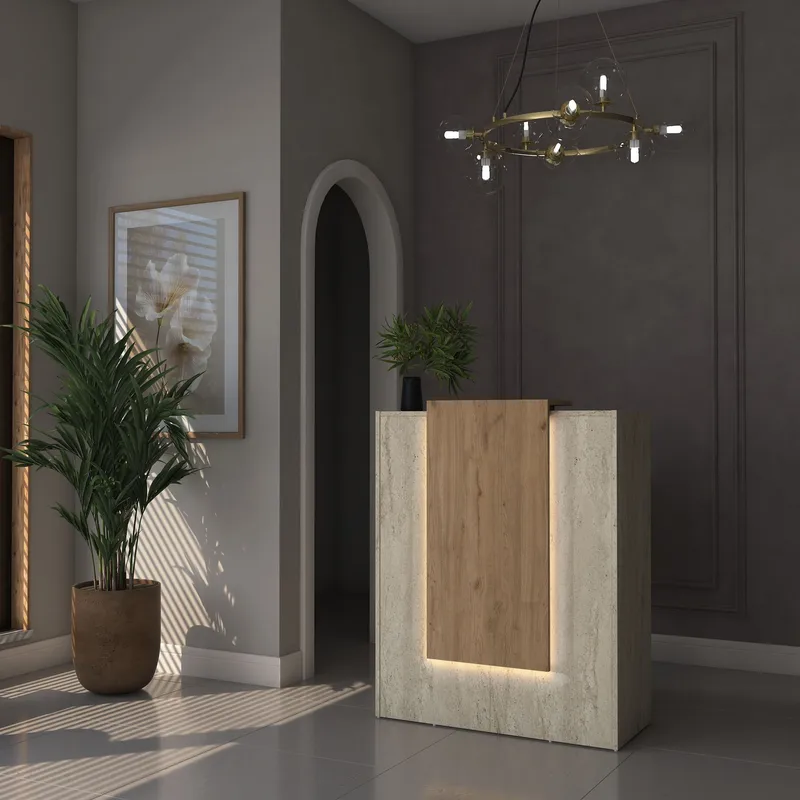 Fenvik Receptionbord 90x110x40 cm - Travertin och valnöt - Möbler - Bord & matgrupper - Avlastningsbord - Hallbord