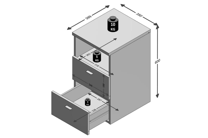 FMD Sängbord med 2 lådor och öppen hylla lavagrå - Grå - Sängbord & nattduksbord