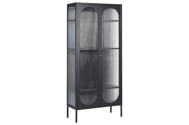 Foxton Vitrinskåp 80 cm med Förvaring i Metall och Glas, Svart