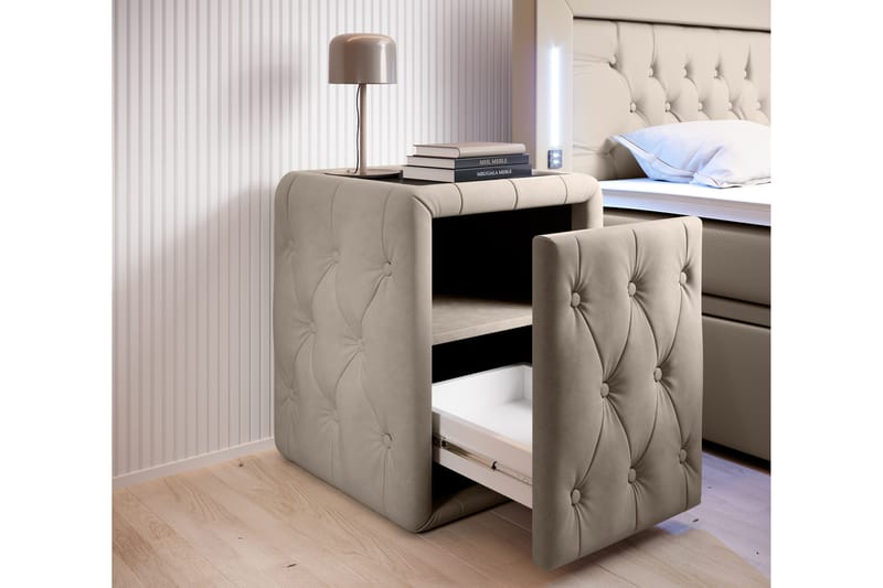 Franco Sängbord 58 cm med Förvaring Låda - Beige - Sängbord & nattduksbord