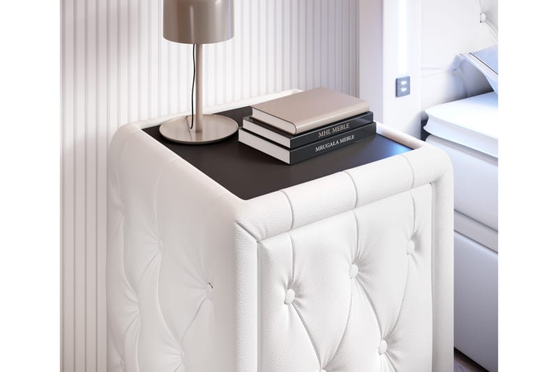 Franco Sängbord 58 cm med Förvaring Låda - Vit Konstläder - Sängbord & nattduksbord