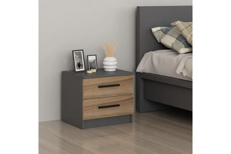 Fruitland Sängbord 50 cm - Valnöt/Antracit - Möbler - Bord & matgrupper - Avlastningsbord - Sängbord & nattduksbord