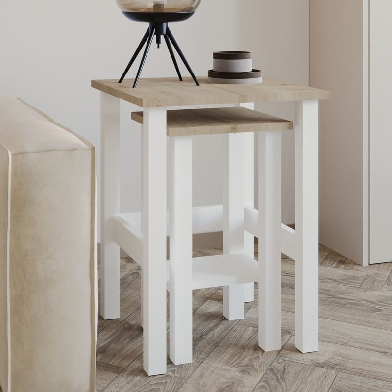 Ginallie Sidobord set 45x60 cm - Vit och Sapphire Oak - Möbler - Bord & matgrupper - Avlastningsbord - Lampbord