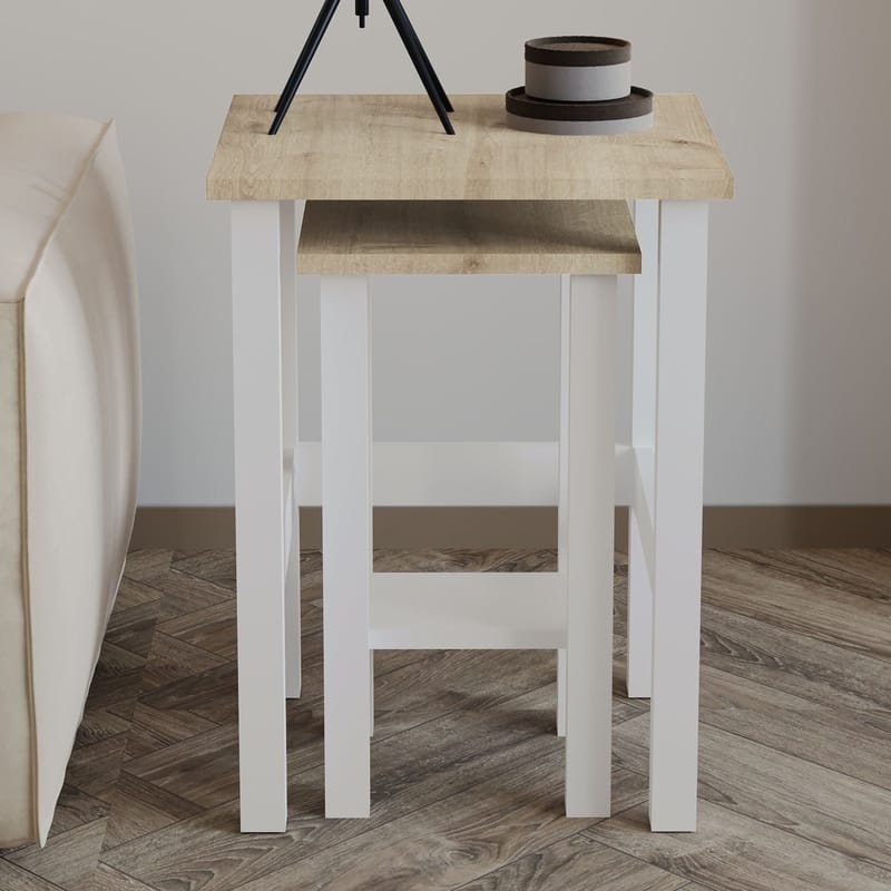 Ginallie Sidobord set 45x60 cm - Vit och Sapphire Oak - Möbler - Bord & matgrupper - Avlastningsbord - Lampbord