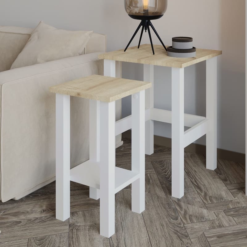 Ginallie Sidobord set 45x60 cm - Vit och Sapphire Oak - Möbler - Bord & matgrupper - Avlastningsbord - Lampbord