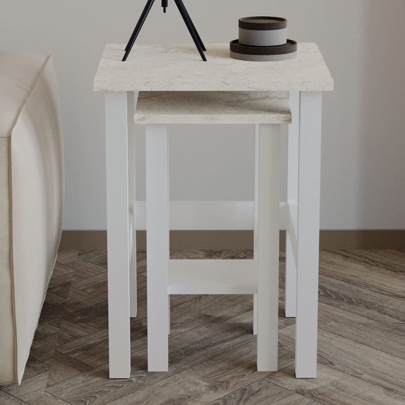 Ginallie Sidobord set 45x60 cm - Vitt och travertin - Möbler - Bord & matgrupper - Avlastningsbord - Lampbord