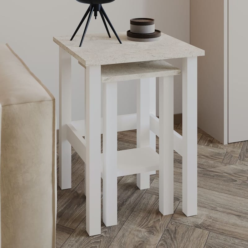 Ginallie Sidobord set 45x60 cm - Vitt och travertin - Möbler - Bord & matgrupper - Avlastningsbord - Lampbord