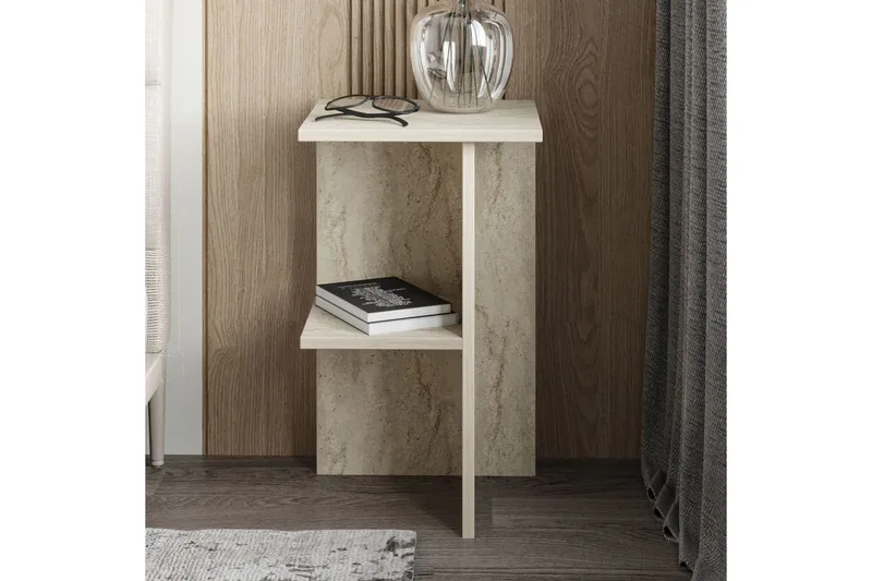 Gwyneth Sängbord 36 cm med Travertinutseende, Förvaring med Hyllor - Grå - Möbler - Bord & matgrupper - Avlastningsbord - Sängbord & nattduksbord