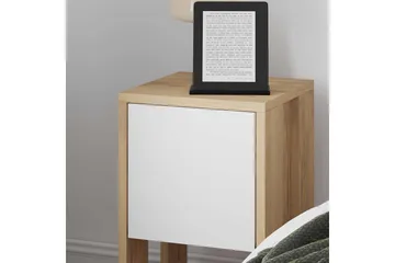 Haelyn Sängbord 30 cm med Trä- och Ekutseende, Förvaring med Hylla - Natur/Vit - Möbler - Bord & matgrupper - Avlastningsbord - Sängbord & nattduksbord