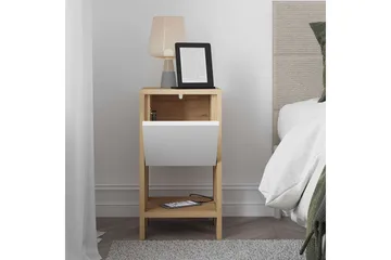 Haelyn Sängbord 30 cm med Trä- och Ekutseende, Förvaring med Hylla - Natur/Vit - Möbler - Bord & matgrupper - Avlastningsbord - Sängbord & nattduksbord