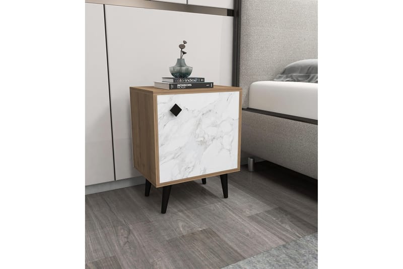 Hastikoz Sängbord 45x35 cm Brun/Vit - Hanah Home - Möbler - Bord & matgrupper - Avlastningsbord - Sängbord & nattduksbord