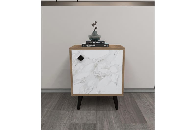 Hastikoz Sängbord 45x35 cm Brun/Vit - Hanah Home - Möbler - Bord & matgrupper - Avlastningsbord - Sängbord & nattduksbord