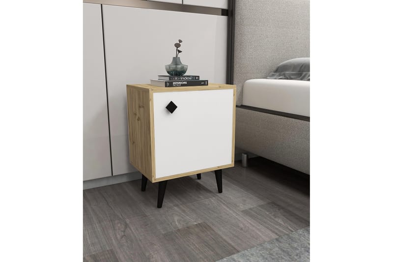 Hastikoz Sängbord 45x35 cm Vit/Brun - Hanah Home - Möbler - Bord & matgrupper - Avlastningsbord - Sängbord & nattduksbord