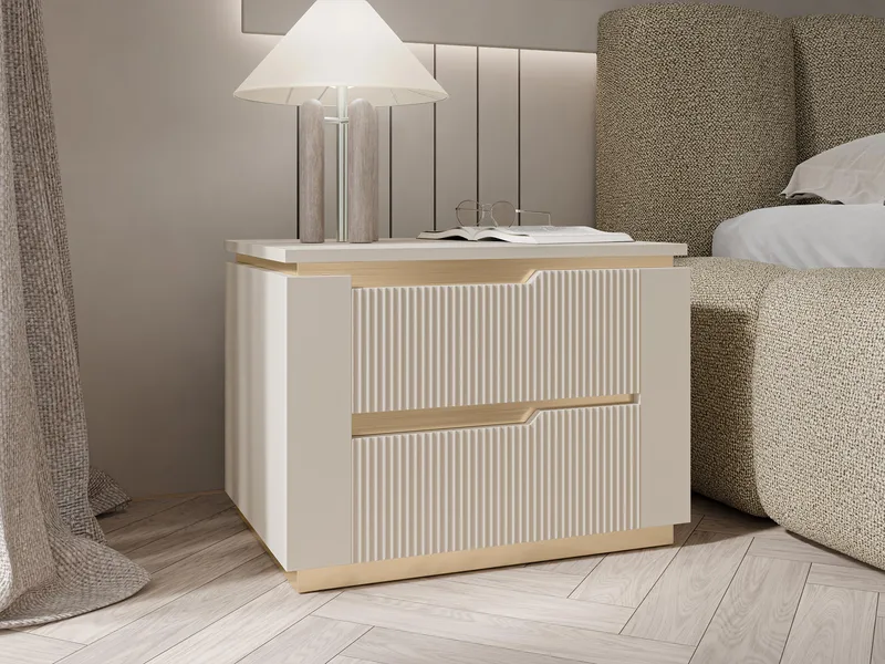 Hilafin Sängbord i Målat Trä med Förvaring och Lådor - Beige - Möbler - Bord & matgrupper - Avlastningsbord - Sängbord & nattduksbord