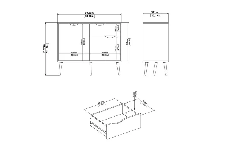 Hostafranc Skänk 98,7 cm - Vit - Förvaring - Förvaringsmöbler - Sideboard & skänk