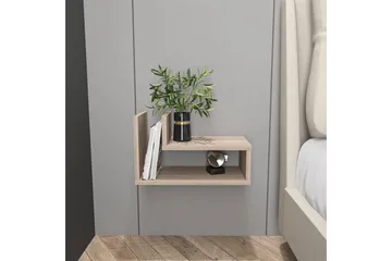 Jarlech Vägghängt Sängbord & Nattduksbord 45 cm med Trä- och Valnötsutseende, Förvaring med Hyllor - Ljus Taupe - Möbler - Bord & matgrupper - Avlastningsbord - Sängbord & nattduksbord