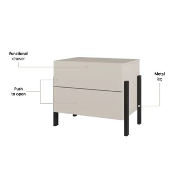 Jukon Sängbord i Trä med 2 Lådor och Metallben - Ljusbeige - Möbler - Bord & matgrupper - Avlastningsbord - Sängbord & nattduksbord