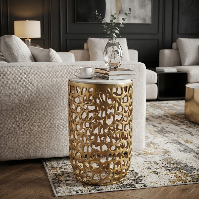 Kelilo Sidobord 30 cm - vit och guld - Möbler - Bord & matgrupper - Avlastningsbord - Lampbord