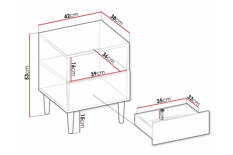 Kintore Sängbord 42 cm - Svart - Sängbord & nattduksbord