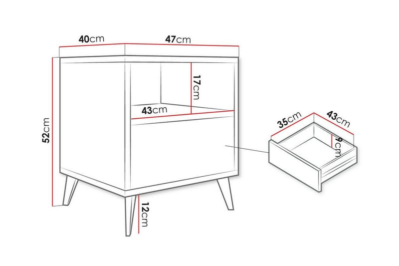 Kintore Sängbord 47 cm - Svart - Sängbord & nattduksbord