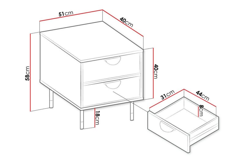 Kintore Sängbord 51 cm - Svart - Sängbord & nattduksbord
