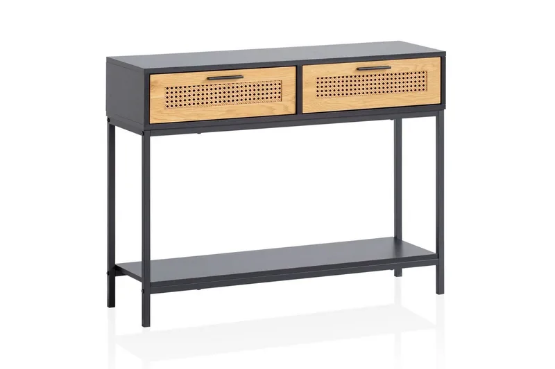 Konsolbord Wohnling Massivt trä 100 cm 2 lådor industrihus stil med Wienerkorg, undefined