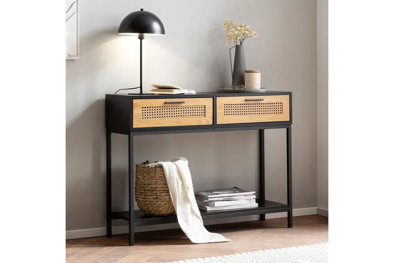 Konsolbord Wohnling Massivt trä 100 cm 2 lådor industrihus stil med Wienerkorg - Möbler - Bord & matgrupper - Avlastningsbord - Hallbord