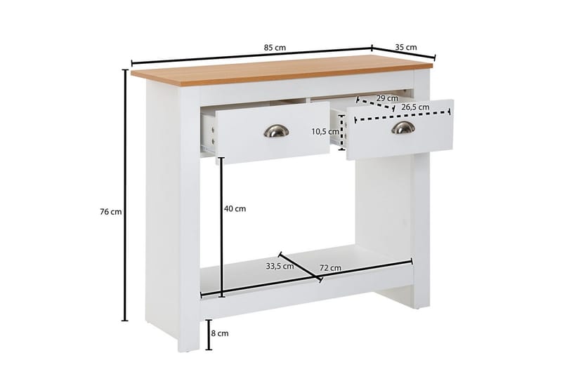 Konsolbord Wohnling Massivt trä ek tvåfärgad 85 cm 2 lådor modern husstil - Möbler - Bord & matgrupper - Avlastningsbord - Hallbord