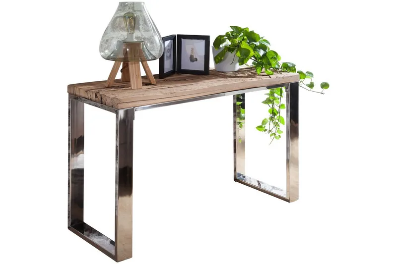 Konsolbord Wohnling Massivt trä rustik 120 cm krommetallben lantligt, undefined