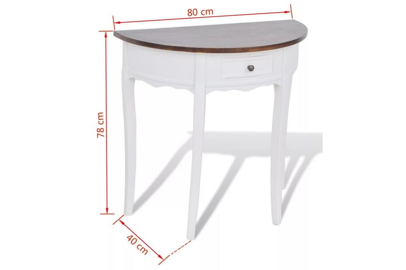 Konsolbord med låda och brun bordskiva halvrund - Vit - Hallbord - Konsolbord & sidobord