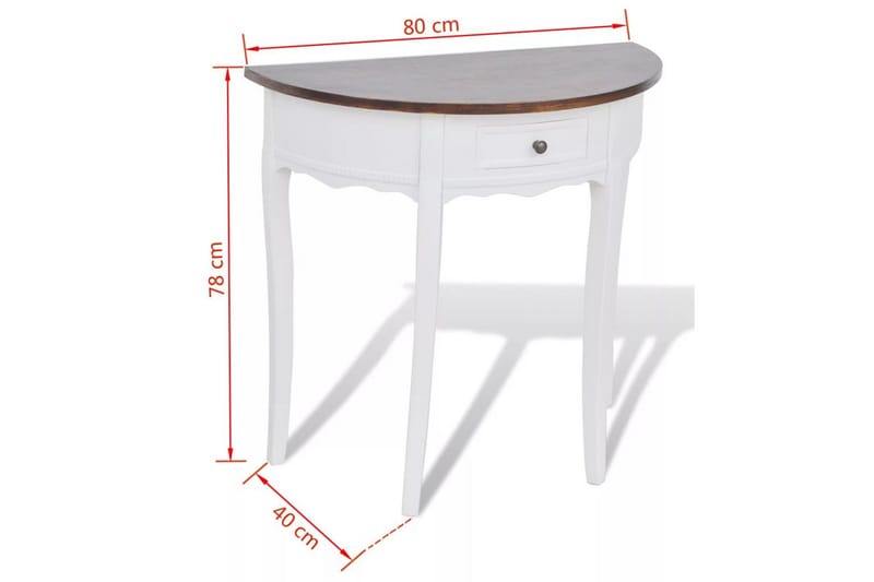 Konsolbord med låda och brun bordskiva halvrund - Vit - Konsolbord & sidobord - Hallbord