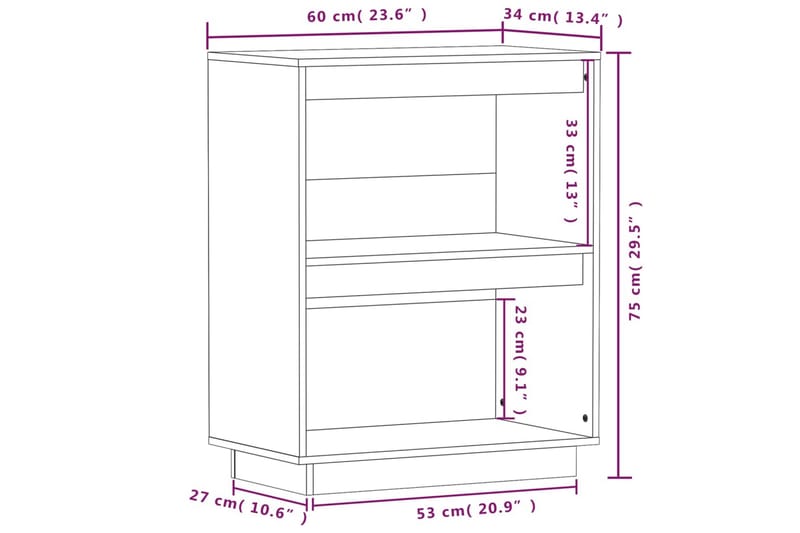 Konsolbord vit 60x34x75 cm massiv furu - Vit - Hallbord - Konsolbord & sidobord