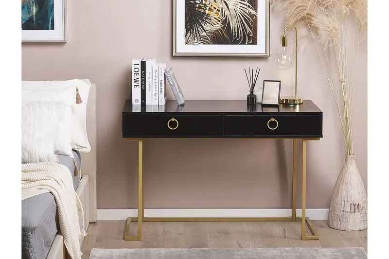 Konsolbord/skrivbord svart/guld WESTPORT - Svart - Möbler - Bord & matgrupper - Avlastningsbord - Konsolbord & sidobord
