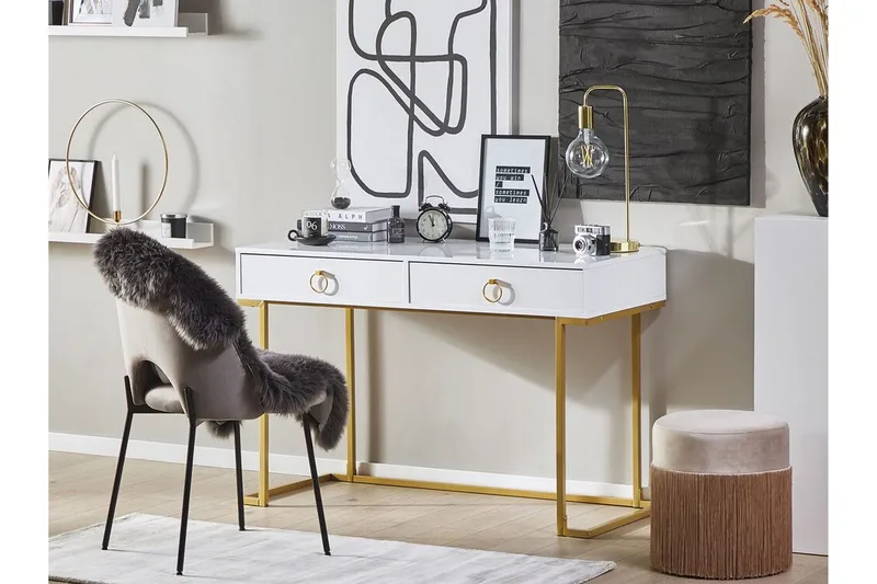 Konsolbord/skrivbord vit/guld WESTPORT - Vit - Möbler - Bord & matgrupper - Avlastningsbord - Konsolbord & sidobord