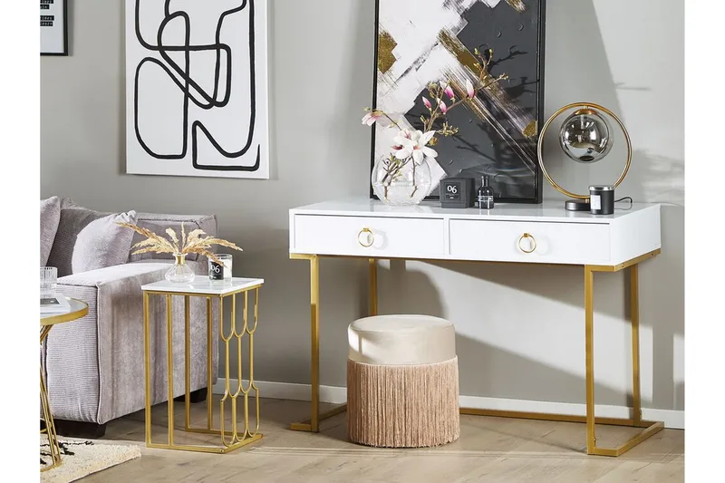 Konsolbord/skrivbord vit/guld WESTPORT - Vit - Möbler - Bord & matgrupper - Avlastningsbord - Konsolbord & sidobord