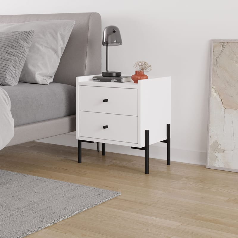 Kunimitsu Sängbord & Nattduksbord i Trä med Lådor 45 cm - Vit - Möbler - Bord & matgrupper - Avlastningsbord - Sängbord & nattduksbord