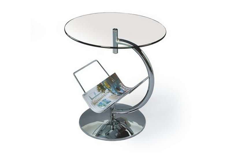Alma Sidobord 50 cm Runt med Förvaring Tidningshållare - Glas/Krom - Möbler - Bord & matgrupper - Avlastningsbord - Lampbord